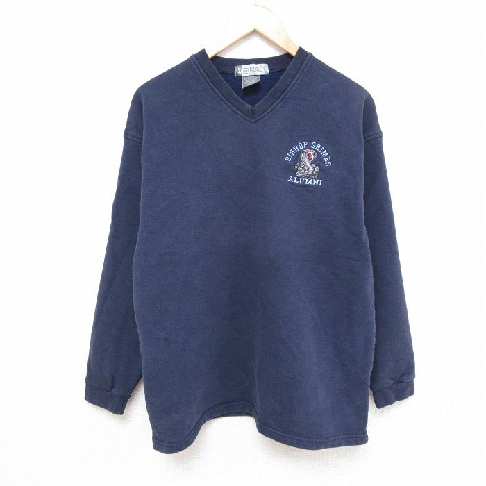 【50%OFF】L★古着 長袖 スウェット メンズ 00年代 00s ヘビ Vネック カナダ製 紺 ネイビー 24sep10 中古 スエット トレーナー トップス