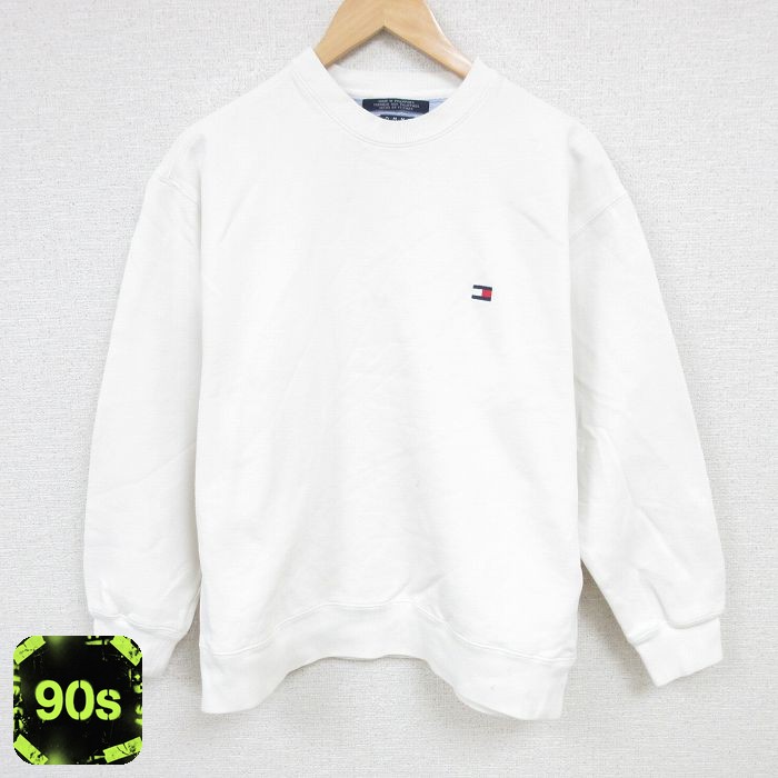 トミーヒルフィガー 90s 長袖スウェット ワンポイントロゴ ホワイト M | 古着