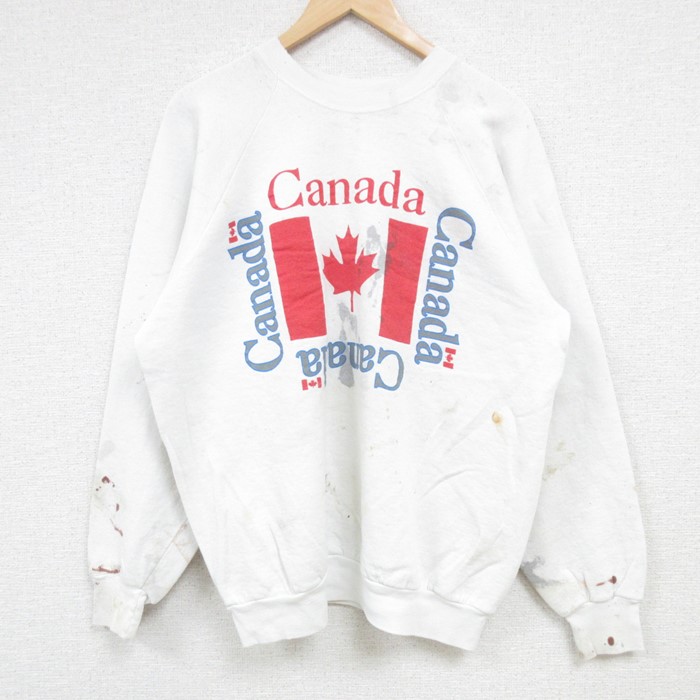 L★古着 フルーツオブザルーム 長袖 スウェット メンズ 00年代 00s カナダ ボロ クルーネック カナダ製 白 ホワイト 24sep10 中古 スエット トレーナー トップス