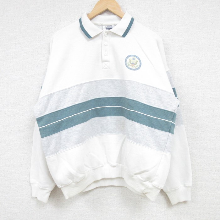 XL★古着 長袖 スウェット メンズ 00年代 00s アメリカ マルチカラー 襟付き 白他 ホワイト 24sep10 中古 スエット トレーナー トップス