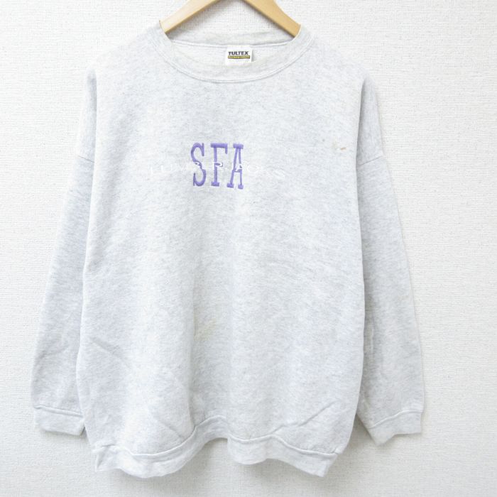 XL★古着 TULTEX 長袖 スウェット メンズ 90年代 90s SFA 刺繍 大きいサイズ クルーネック 薄グレー 霜降り 24sep10 中古 スエット トレーナー トップス