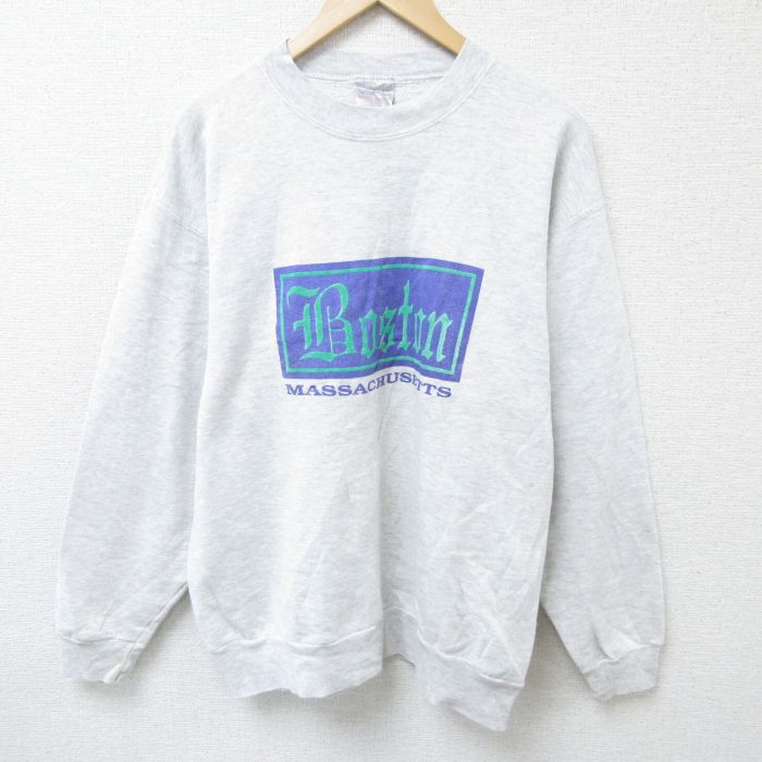 L★古着 オニータ ONEITA 長袖 スウェット メンズ 90年代 90s ボストン マサチューセッツ クルーネック USA製 薄グレー 霜降り 24sep10 中古 スエット トレーナー トップス