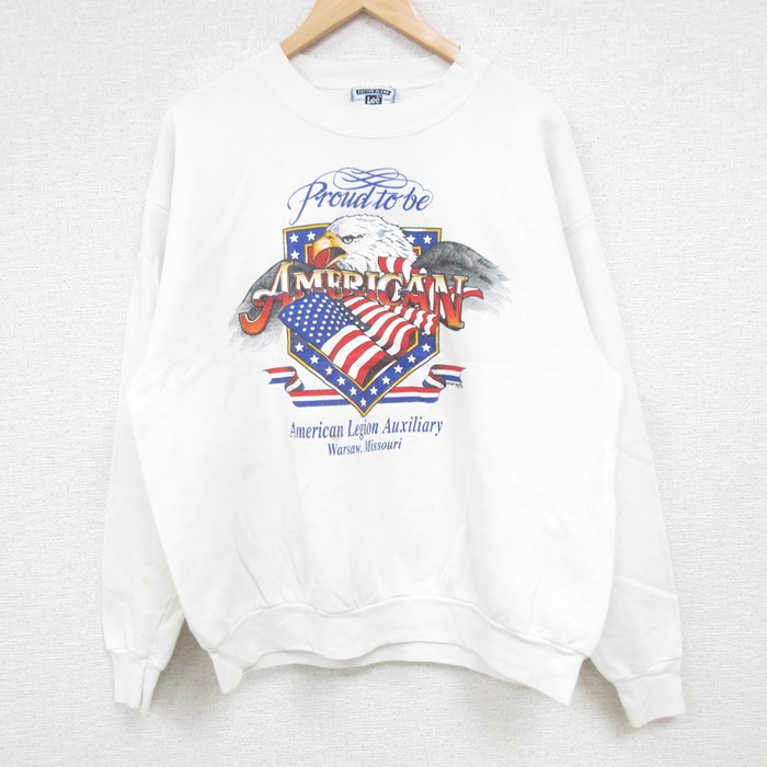 リー 90s 長袖スウェット Proud To Be AMERICAN ホワイト L | 古着