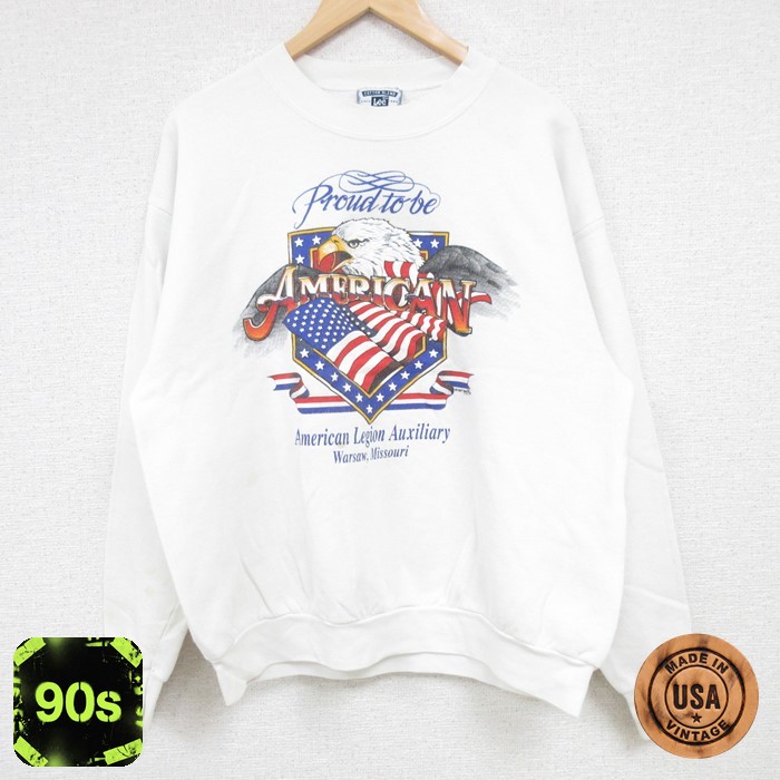 リー 90s 長袖スウェット Proud To Be AMERICAN ホワイト L | 古着