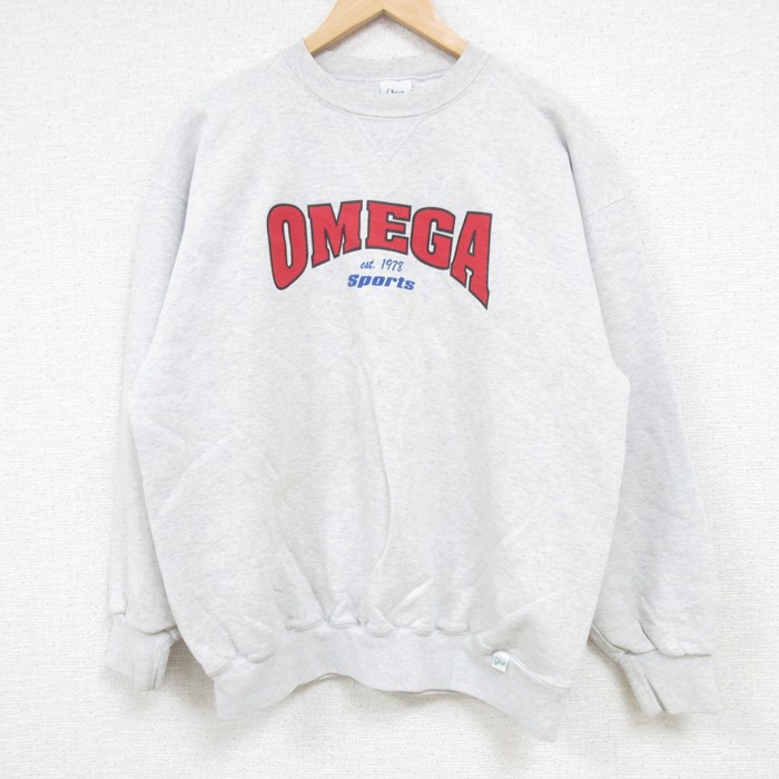 L★古着 長袖 スウェット メンズ 90年代 90s オメガ クルーネック USA製 グレー 霜降り 24sep12 中古 スエット トレーナー トップス