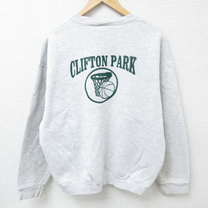 XL★古着 リー Lee 長袖 スウェット メンズ 90年代 90s バスケットボール クルーネック USA製 薄グレー 霜降り 24sep12 中古 スエット トレーナー トップス