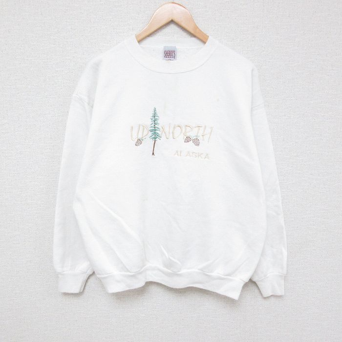 アラスカ 90s 長袖スウェット 木刺繍 ホワイト L | 古着