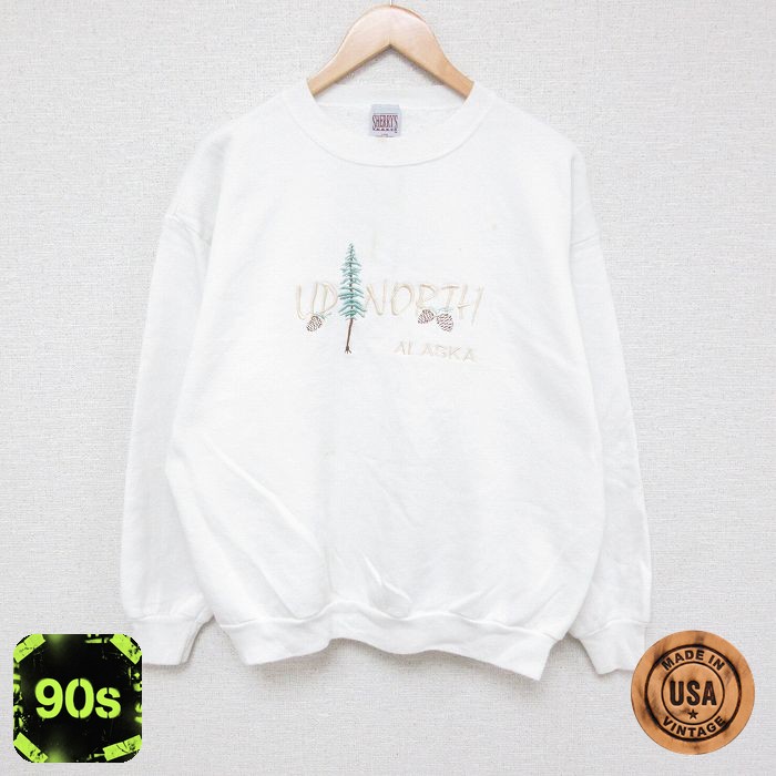 アラスカ 90s 長袖スウェット 木刺繍 ホワイト L | 古着