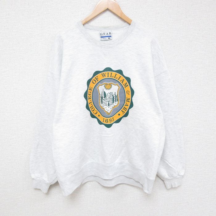 XL★古着 長袖 スウェット メンズ 90年代 90s ウィリアムメアリー カレッジ 大きいサイズ クルーネック 薄グレー 霜降り 24sep13 中古 スエット トレーナー トップス
