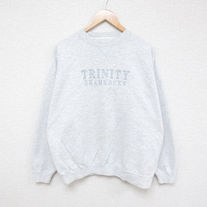 【50%OFF】XL★古着 長袖 スウェット メンズ 90年代 90s TRINITY SHAMROCKS 刺繍 クルーネック グレー 霜降り 24sep13 中古 スエット トレーナー トップス