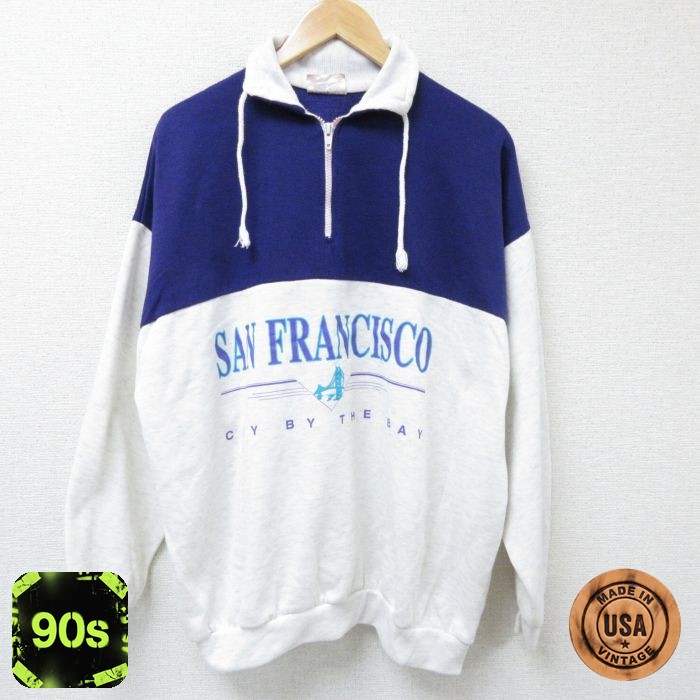 90s 長袖ハーフジップスウェット サンフランシスコ パープル メンズXL相当 | 古着