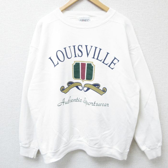 XL★古着 長袖 スウェット メンズ 90年代 90s LOUISVILLE 大きいサイズ クルーネック USA製 白 ホワイト 24sep17 中古 スエット トレーナー トップス