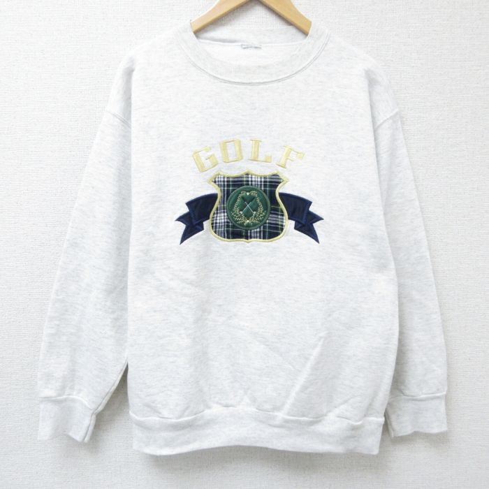 L★古着 長袖 スウェット メンズ ゴルフ 刺繍 クルーネック 薄グレー 霜降り 24sep17 中古 スエット トレーナー トップス