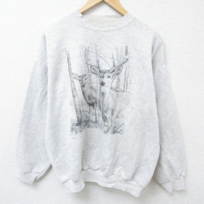 【50%OFF】XL★古着 TULTEX 長袖 スウェット メンズ 00年代 00s シカ クルーネック USA製 薄グレー 霜降り 24sep18 中古 スエット トレーナー トップス