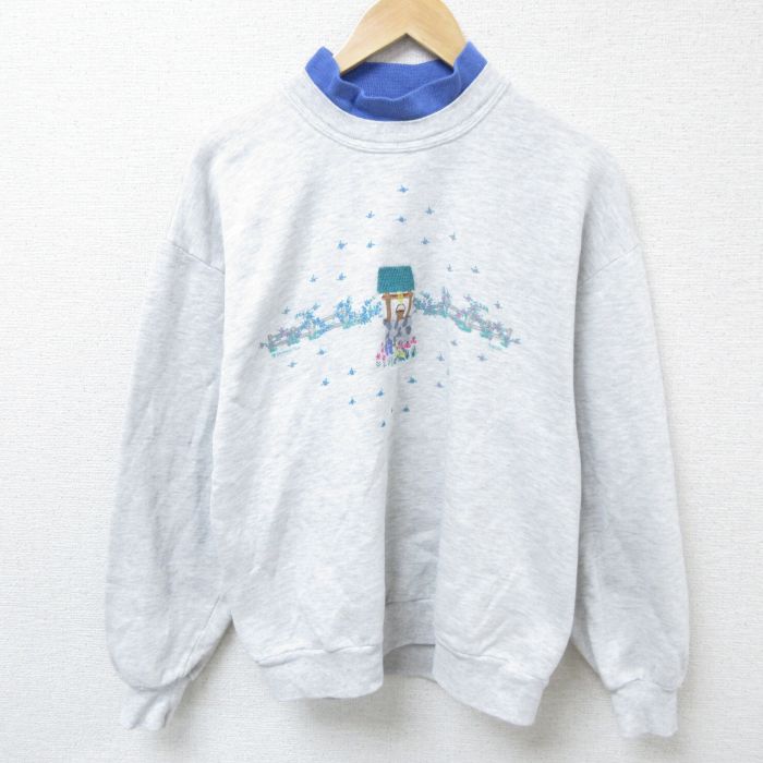 L★古着 ジャージーズ 長袖 スウェット メンズ 90年代 90s 井戸 刺繍 クルーネック USA製 薄グレー 霜降り 24sep18 中古 スエット トレーナー トップス