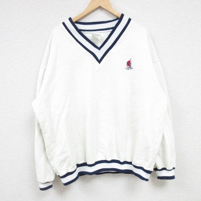 XL★古着 長袖 スウェット メンズ 90年代 90s ケープコッド 鹿の子 大きいサイズ Vネック 白 ホワイト 24sep19 中古 スエット トレーナー トップス