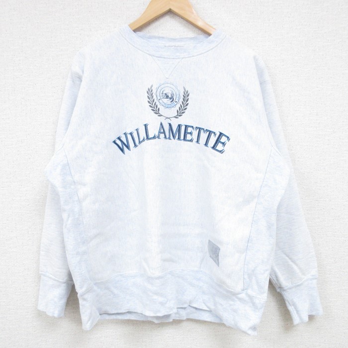 【50%OFF】L★古着 長袖 スウェット メンズ 90年代 90s WILLAMETTE クルーネック USA製 薄紺 ネイビー 霜降り 24sep19 中古 スエット トレーナー トップス