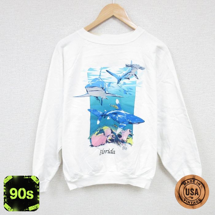 90s 長袖スウェット サメ ホワイト L | 古着