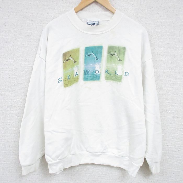 【50%OFF】XL★古着 リー Lee 長袖 スウェット メンズ 00年代 00s イルカ 大きいサイズ クルーネック 白 ホワイト 24sep24 中古 スエット トレーナー トップス