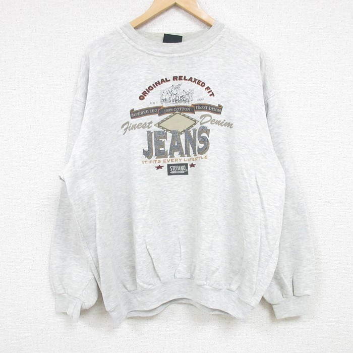 【50%OFF】XL★古着 長袖 スウェット メンズ 00年代 00s JEANS クルーネック グレー 霜降り 24sep20 中古 スエット トレーナー トップス