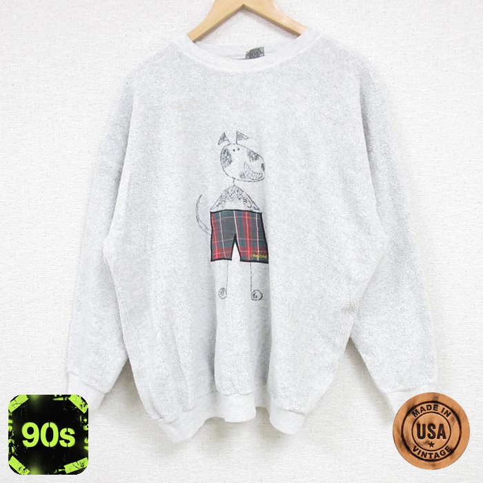 90s 長袖スウェット 犬 グレー XL | 古着