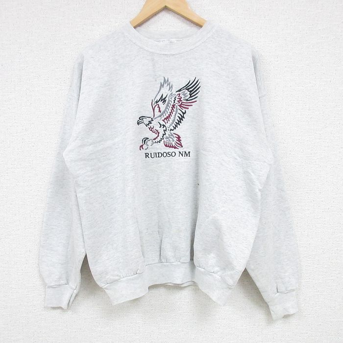 L★古着 長袖 スウェット メンズ 00年代 00s RUIDOSO NM 鳥 刺繍 クルーネック グレー 霜降り 24sep21 中古 スエット トレーナー トップス
