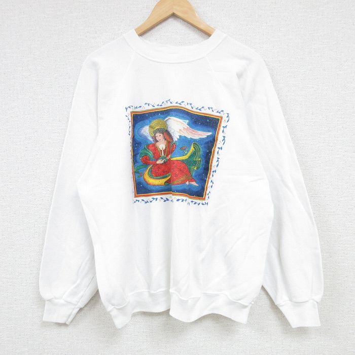 ヘインズ 90s ラグラン長袖スウェット 女神アート ホワイト L | 古着