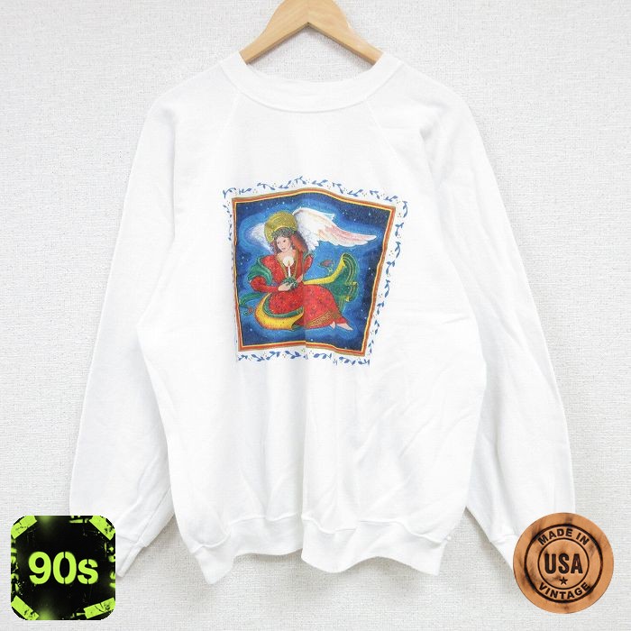 ヘインズ 90s ラグラン長袖スウェット 女神アート ホワイト L | 古着