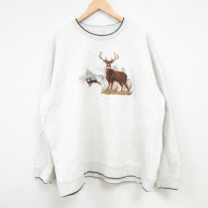 00s 長袖スウェット シカ刺繍 グレー XL | 古着
