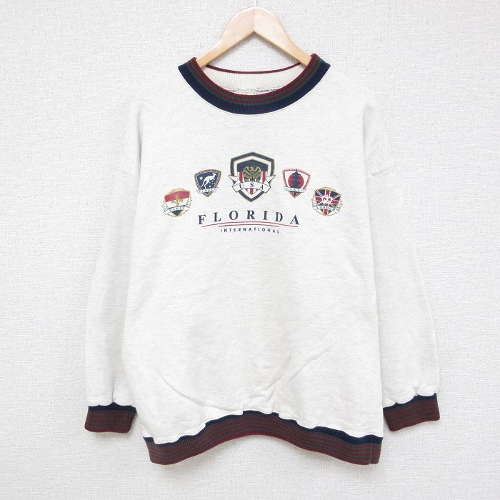 L★古着 長袖 スウェット メンズ 90年代 90s USA フロリダ クルーネック USA製 薄グレー 霜降り 24sep26 中古 スエット トレーナー トップス