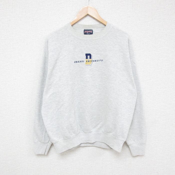 【50%OFF】XL★古着 ジャンスポーツ 長袖 スウェット メンズ 00年代 00s ドレクセル 大学 刺繍 クルーネック USA製 グレー 霜降り 24sep26 中古 スエット トレーナー トップス