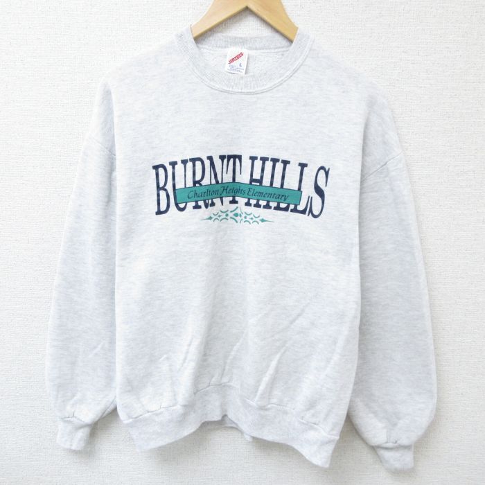 【50%OFF】L★古着 ジャージーズ 長袖 スウェット メンズ 90年代 90s BURNT HILLS クルーネック USA製 薄グレー 霜降り 24sep28 中古 スエット トレーナー トップス