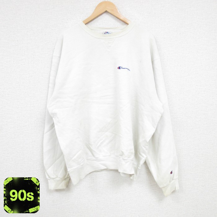 【50%OFF】チャンピオン 90s 長袖スウェット ワンポイントロゴ ホワイト メンズXL相当 | 古着