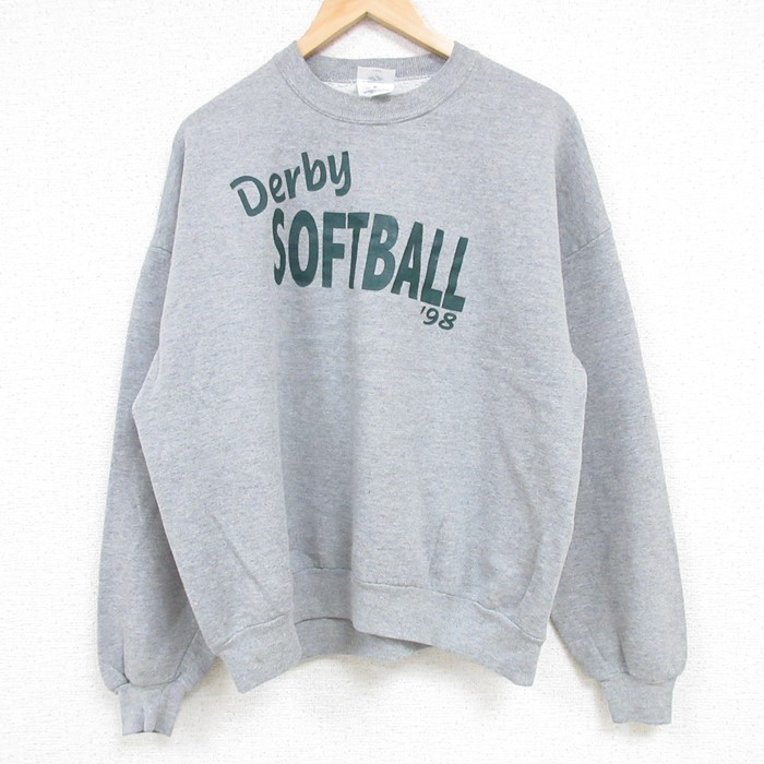 L★古着 ジャージーズ 長袖 スウェット メンズ 90年代 90s Derby ソフトボール クルーネック USA製 グレー 霜降り 24oct02 中古 スエット トレーナー トップス
