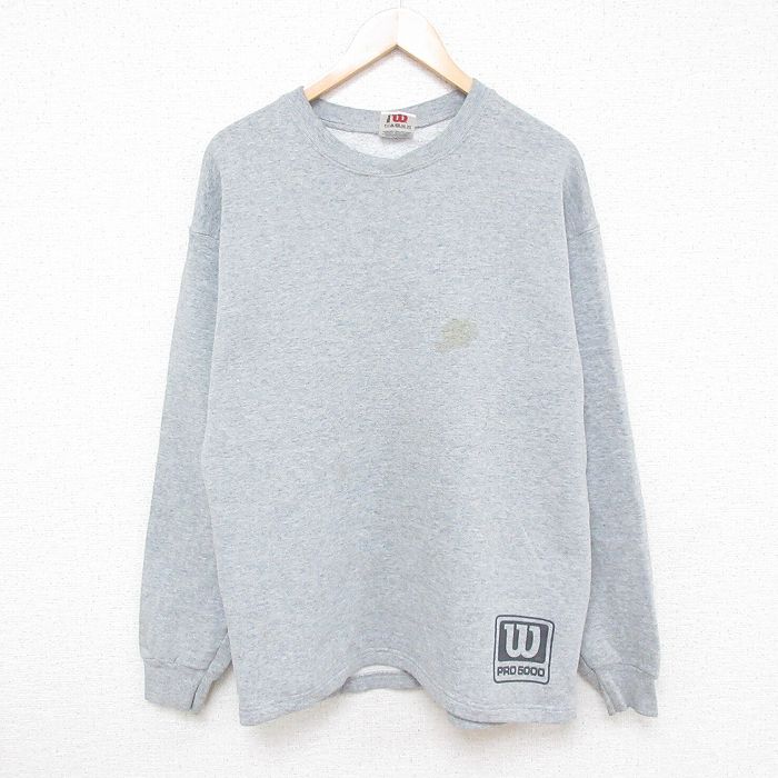 L★古着 ウィルソン 長袖 スウェット メンズ 00年代 00s ワンポイントロゴ クルーネック グレー 霜降り 24oct02 中古 スエット トレーナー トップス