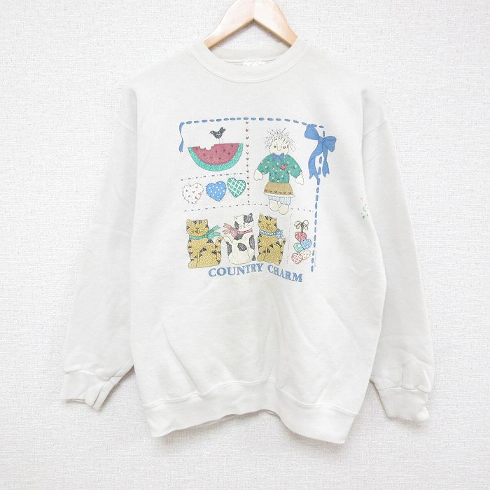 【20%OFF】M★古着 TULTEX 長袖 スウェット メンズ 90年代 90s ネコ クルーネック ベージュ カーキ 24oct02 中古 スエット トレーナー トップス