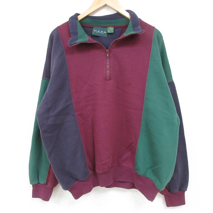 XL★古着 長袖 ブランド ハーフジップ スウェット メンズ 00年代 00s 無地 マルチカラー 大きいサイズ 紺他 ネイビー 24oct08 中古 スエット トレーナー トップス