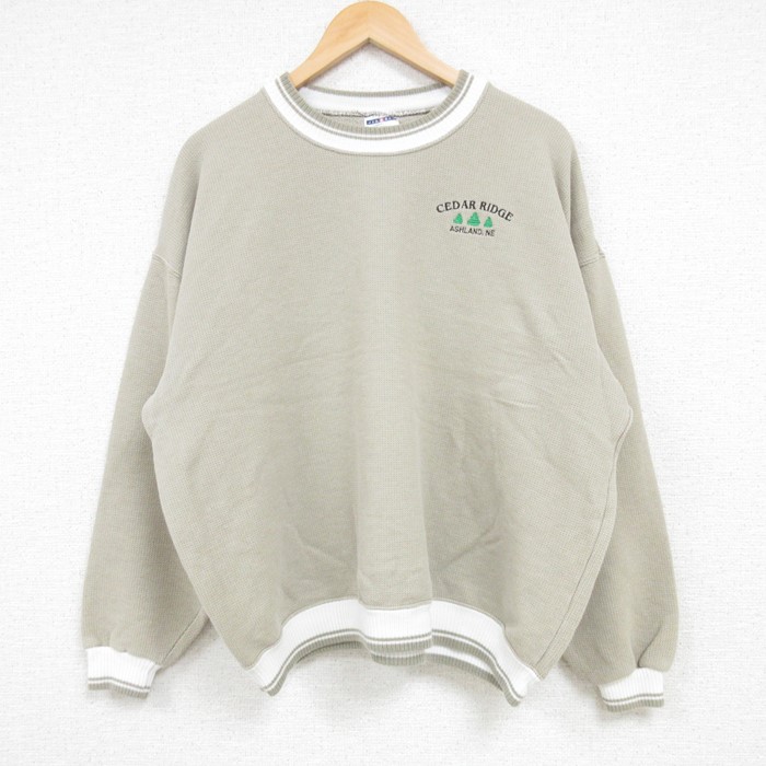 XL★古着 ジャージーズ 長袖 スウェット メンズ 00年代 00s CEDAR RIDGE 木 クルーネック ベージュ カーキ 24oct08 中古 スエット トレーナー トップス