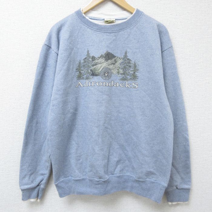 L★古着 長袖 スウェット メンズ 90年代 90s AdirondackS 山 クルーネック USA製 グレー 霜降り 24oct17 中古 スエット トレーナー トップス