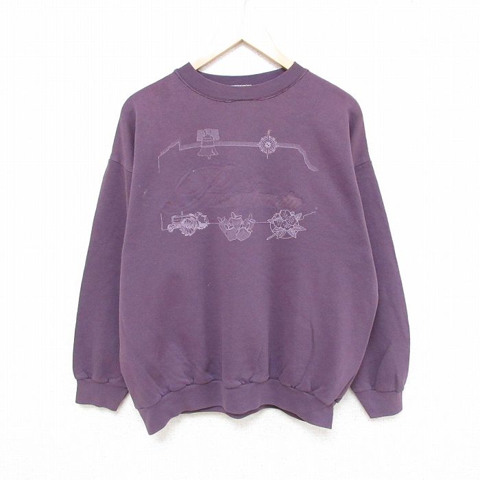 XL★古着 TULTEX 長袖 スウェット メンズ 90年代 90s ベル 花 クルーネック USA製 紫 パープル 24oct07 中古 スエット トレーナー トップス