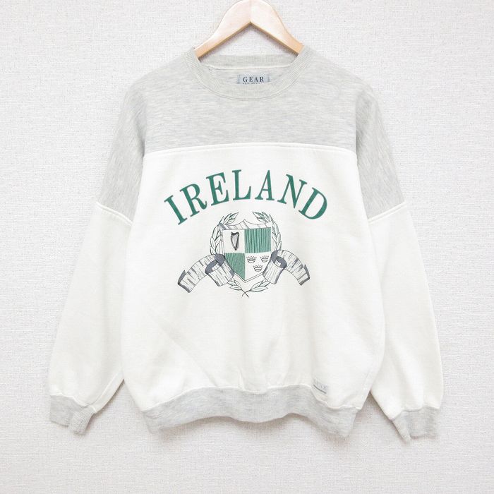 L★古着 長袖 スウェット メンズ 90年代 90s アイルランド ツートンカラー クルーネック 白他 ホワイト 霜降り 24oct07 中古 スエット トレーナー トップス