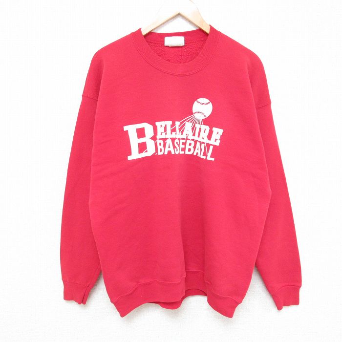 L★古着 リー Lee 長袖 スウェット メンズ 90年代 90s ベースボール クルーネック USA製 赤 レッド 24oct07 中古 スエット トレーナー トップス