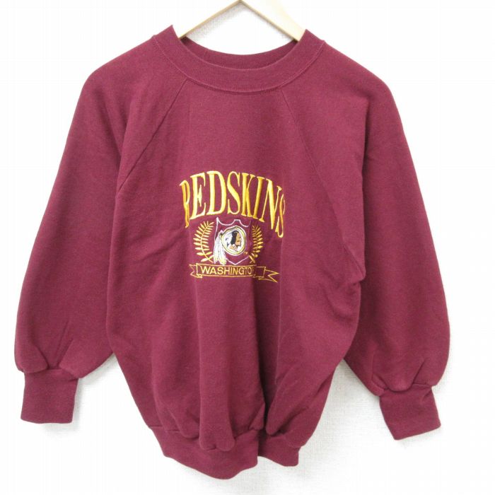 【50%OFF】M★古着 長袖 スウェット メンズ 80年代 80s NFL ワシントンレッドスキンズ 刺繍 ラグラン クルーネック USA製 エンジ アメフト スーパーボウル 24oct08 中古 スエット トレーナー トップス