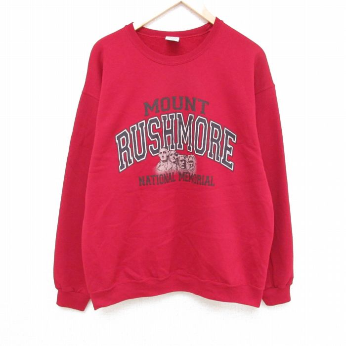 XL★古着 ジャージーズ 長袖 スウェット メンズ 00年代 00s マウントラシュモア クルーネック 赤 レッド 24oct10 中古 スエット トレーナー トップス