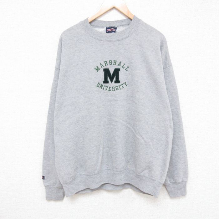 XL★古着 ジャンスポーツ 長袖 スウェット メンズ 00年代 00s マーシャル 大学 刺繍 大きいサイズ クルーネック USA製 グレー 霜降り 24oct10 中古 スエット トレーナー トップス