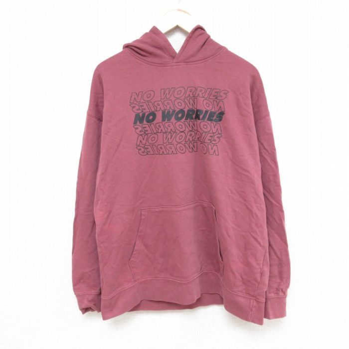 L★古着 アリゾナジーンズ 長袖 トップス パーカー メンズ 00年代 00s NO WORRIES スマイル コットン エンジ 24oct10 中古 スエット トレーナー