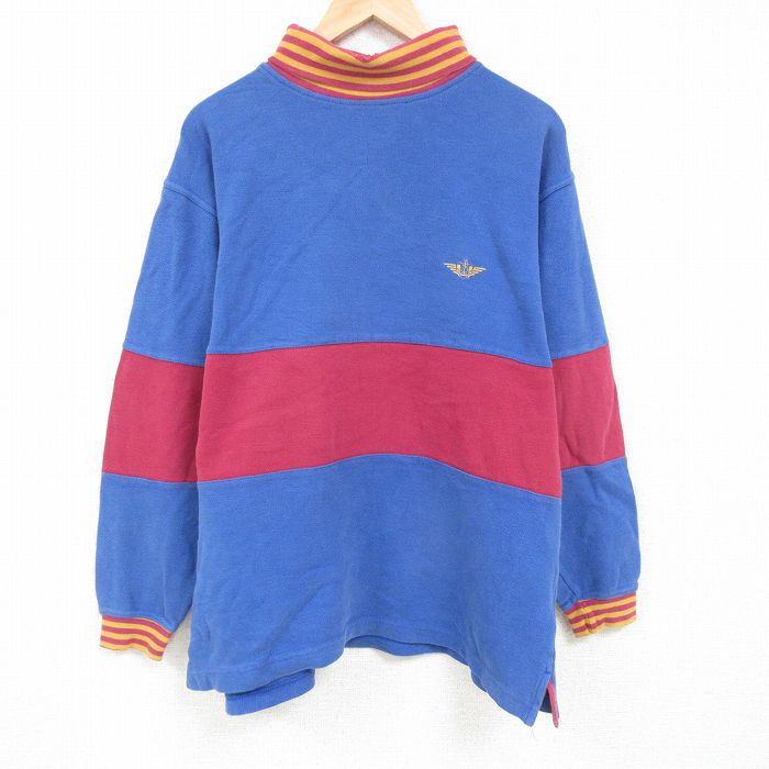 XL★古着 ドッカーズ 長袖 スウェット メンズ 00年代 00s ワンポイントロゴ ツートンカラー 大きいサイズ コットン タートルネック ハイネック USA製 紺 ネイビー 【spe】 24oct10 中古 スエット トレーナー トップス