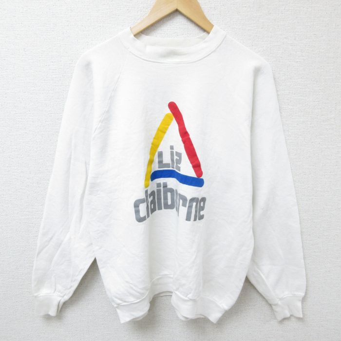 L★古着 フルーツオブザルーム 長袖 スウェット メンズ 00年代 00s claiborne ラグラン クルーネック USA製 白 ホワイト 24oct12 中古 スエット トレーナー トップス