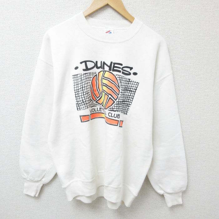 L★古着 ジャージーズ 長袖 スウェット メンズ 90年代 90s バレーボール クルーネック USA製 白 ホワイト 24oct12 中古 スエット トレーナー トップス
