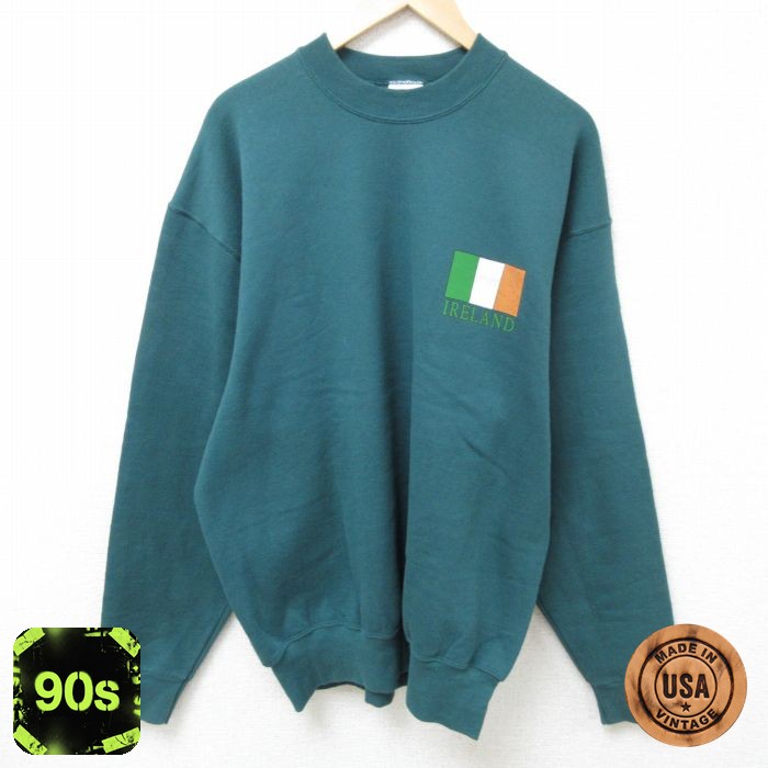【50%OFF】90s 長袖スウェット アイルランド グリーン メンズXL相当 | 古着